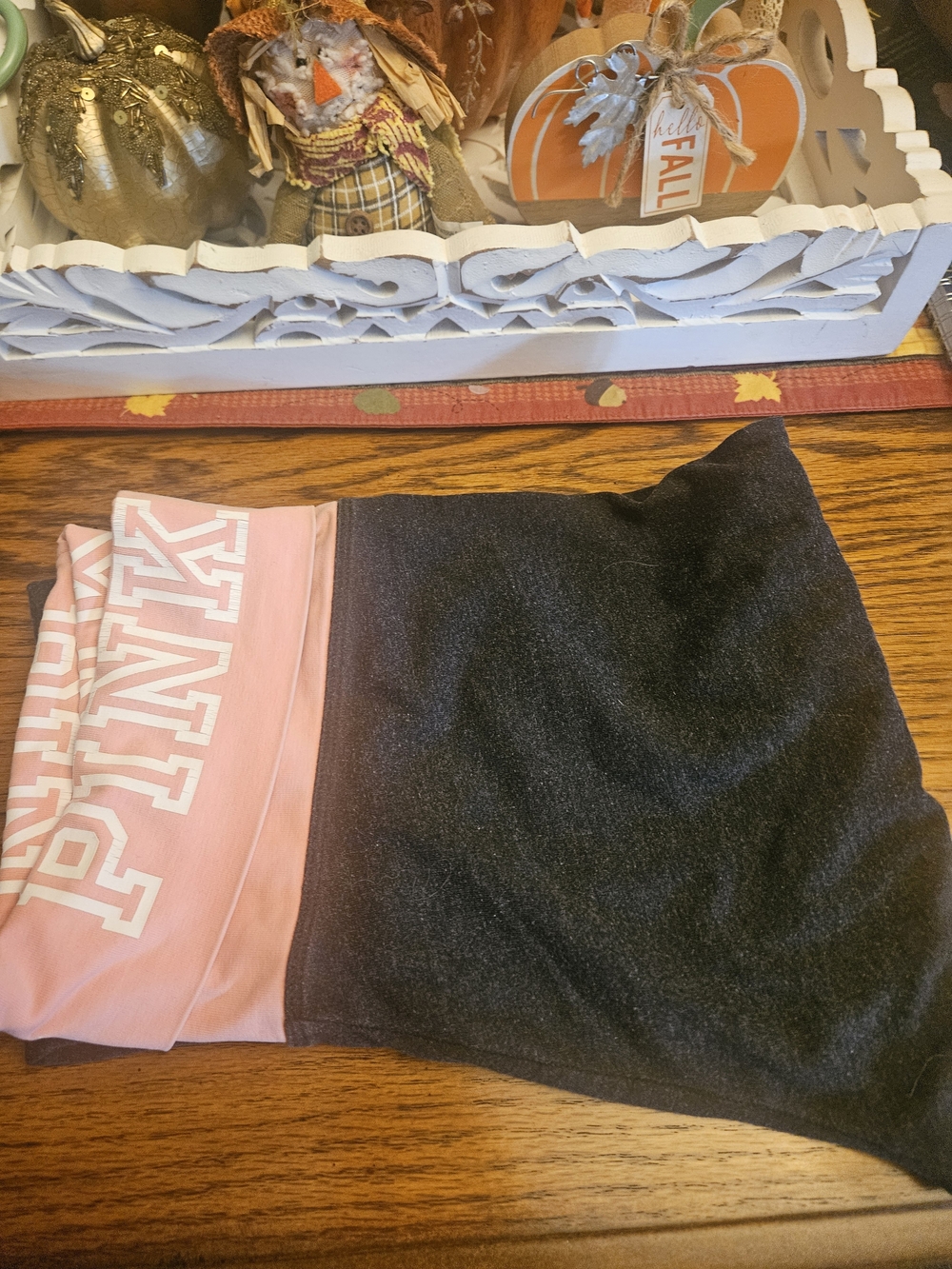 PINK Victoria's Secret Black Leggings with Pink Foldover Waistband